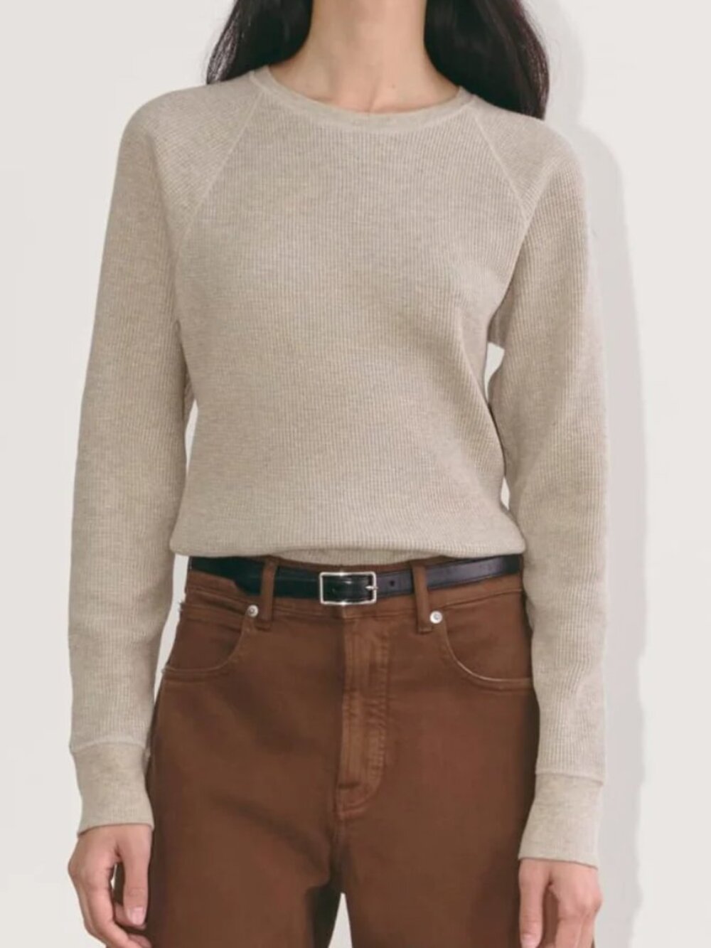 NWT Everlane The Waffle Crew Long Sleeve Tee  in Oatmeal, Size XS, $58 Retail